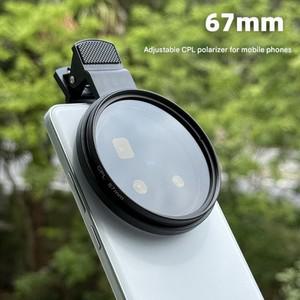 67mm 휴대 전화 사진 CPL 편광판 필터 반사 방지 도구 클립이있는 광학 유리