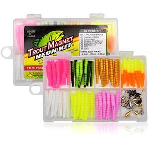 Trout Magnet 82피스 네온 낚시 키트, 모든 종류의 물고기를 잡습니다, 70개의 땅벌레 몸체와 12가지 사이