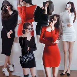 ㅁ여성의류 니트 기모원피스 미니원피스 섹시 플레어 트임 긴팔 롱 홀복 빅사이즈 데일리 플레어 여성의류
