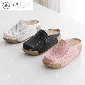 [기타][애슬릿] 여성 키높이 펀칭 천연 소 가죽 뮬 블로퍼 5cm