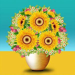[OFM775Q1]해바라기 화병 2 보석십자수 액자세트 30x30