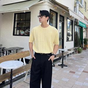 남자여름니트 반팔 니트 꽈배기 라운드 여름 데이트룩