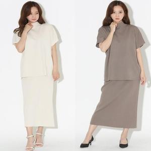 [JHP88SQ2_51]여성 반목 니트세트 반팔 롱스커트세트 셋업