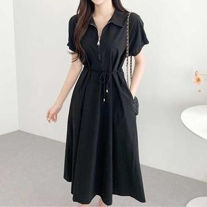 [오노마] ONM 카라 집업 원피스 허리 스트링 셔링 A라인핏 오피스룩