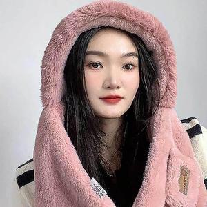 [JHQS89B2_4B]소프트퍼 후드 핑크 후드머플러 후드숄머플러