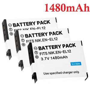 호환 니콘 쿨픽스 카메라용 EN-EL12 배터리 ENEL12 EN EL12 1480mAh A1000 B600 W300 A900 AW100 AW110 AW