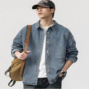 [엄지척]남성 봄 가을 루즈핏 캐주얼 데님셔츠 청자켓 청남방
