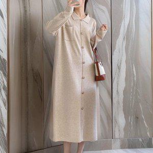 [옷자락]여자 니트 소프트 박시 카라 포켓 롱원피스_P387869150
