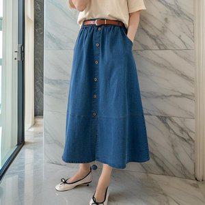 [옷자락]여자 밴딩 벨트포함 데님롱치마 A라인 롱스커트_P388006484