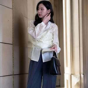 여자 레이어드 긴팔 허리리본 나시 블라우스