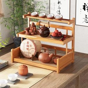 3단 60cm 주방용 대나무 그릇장 선반 다기 내추럴 진열대 다용도 진열장