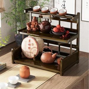 그릇장 3단 선반 대나무 진열장 다기 주방용 60cm 진열대 월넛 다용도