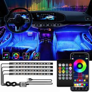 자동차 조명용품 네온 48LED 자동차 인테리어 주변 발 빛 스트립 USB   음악 APP 제어 RGB 분위기 장식 램