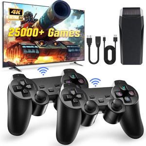 레트로 게임 콘솔 무선 4K 블랙 내장 25000개 클래식 플레이 갖춘 컨트롤러 TV 를 HDMI 비디오 플러그 2 출력 앤 4GHZ 9개의 에뮬레이터 이상의