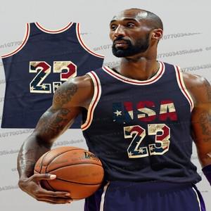 USA NO.23 농구 저지 남성용 루즈핏 그래픽 민소매 라운드 넥 조끼 통기성 스포츠 탑 적합
