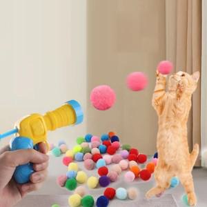 고양이 장난감 인터랙티브 장난감 총 플러시 볼 발사 건  사일런트 폴리에스터 하이 바운스 볼  재미있는