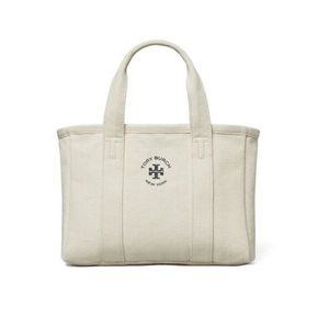 새 택있음 {토리 버치} 아이보리 캔버스 토트 백 - 더블 탑 핸들 여름비치 Tory Burch Tote Bag