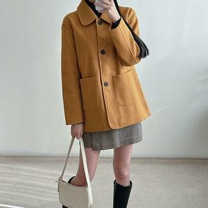 [오노마] ONM 누빔 안감 따듯한 여성 라운드 카라 코트 머스타드