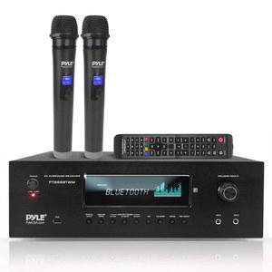 Pyle 1000W 블루투스 홈 시어터 노래방 수신기 - 5.2인치 스테레오 앰프 2 UHF 무선 마이크 비디오 패스스루 지원, MP3 /USB /HDMI /AM /FM 라디오 PT888BTWM.5