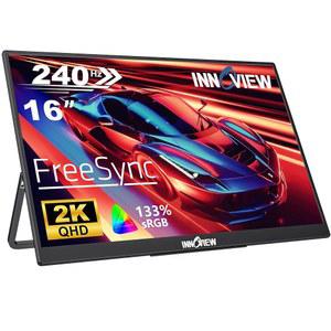 INNOVIEW 16인치 2K 240HZ 휴대용 모니터, 133% SRGB 게이밍 모니터 노트북 내장 180 조절 가능 스탠드형 C HDMI IPS 아이 케어 외장 세컨드 스크린 PS4 PS5 스위치 XBOX 호환용 PC용