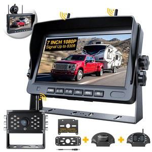 RV 백업 카메라 무선 HD 1080P, 7인치 퓨리온 4채널 시스템 IR 야간 투시 후방 카메라, DIY 가이드 라인 150 광각, 트럭용 비디오 녹화 포함