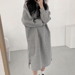 여성 빅사이즈 루즈핏 후드 롱원피스 무지 심플 긴팔 캐주얼 면원피스 원피스 쇼핑몰