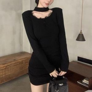 [오노마] ONM 하객룩 데이트룩 힙라인 레이스 단추 원피스