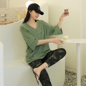 [핑크시슬리] 패치 톡톡 브이 박스 롱반팔티