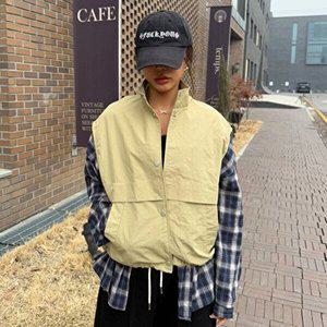 [옷자락]여자 봄베스트 하이넥 스트링 바스락 버튼 야상 조끼