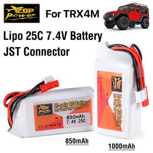 ZOP 파워 7 4V Lipo 배터리, JST 커넥터 포함 Lipos, TRX4M RC 자동차 트럭 보트 헬리콥터 드론 FPV 부품용, 25C 850/1000mAh
