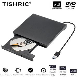 TISHRIC 외부 DVD CD 드라이브 리더 쓰기 DVD-ROM CD-ROM CD-RW DVD-R CD-R DVD-RW USB 버너 PC 노트북 데