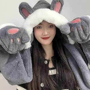 [JHQS89ZH_4B]일체형 그레이 머플러 니트후드머플러