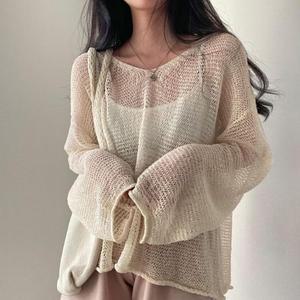 [오노마] ONM 그물 여름 스웨터 시스루 니트 브이넥