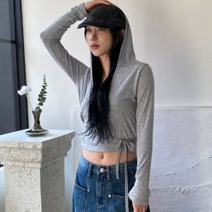 랩티셔츠 슬림핏 리본끈 발레코어 찰랑 후드티셔츠