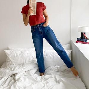 배기 찢청바지 테이퍼드 밴딩 항아리 비조 여성데님팬츠