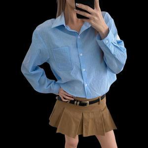 여자 크롭남방 박시핏 주머니 SS 마원단 셔츠