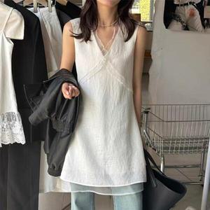 여자 러블리 쉬폰 레이어드 브이넥 민소매 원피스
