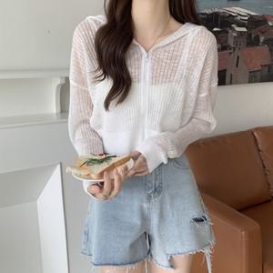 여성 레이어드 크롭 시스루 집업 후드 가디건 CHA-WCD-20364-화이트