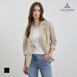 [비비올리비아] 배색S.T 볼륨소매 자켓_VVCFU4M4261