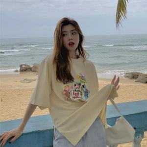 케릭터 여성 빈티지 썸머 반팔티 프린팅 캐주얼 (3nPv1)