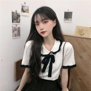 [오노마] ONM 카라 리본 여성 러블리 여름 반팔 티셔츠 데이트룩