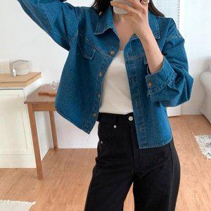 [신세계라이브쇼핑][옷자락] 여자 탄탄코튼 백라벨 진청 카라넥 세미크롭 청자켓