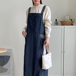 여자 봄 스티치 오버롤 청멜빵 러블리 포켓 롱원피스