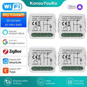 투야 스마트봇Tuya 건식 접촉 ZigBee WiFi 스마트 스위치 모듈 홈 DIY 차단기 릴레이 DC 1224V AC 100-240V