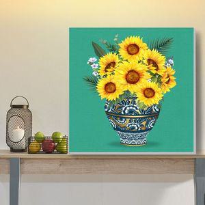 4.진한민트바탕 해바라기화병그림 30캔버스
