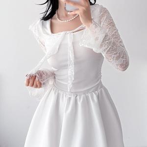 [다잇템] 여성 긴팔티 프릴 탱크 숏가디건 레이스 가디건