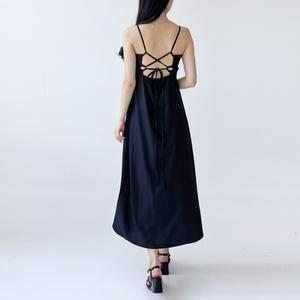 GSS DR200 백트임 크로스 홀터 나시 블랙 롱원피스 비치드레스