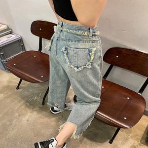 호크아이엄마아빠옷 여성 일자핏 청바지 스트레이트 데님팬츠 트임 여자 여름 HO2 파공 슬림핏 9부