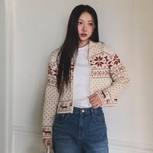 [신상오픈런] 노르딕 눈꽃 루돌프 사슴가디건 하이넥 크롭집업