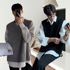 [기타]남자 캐주얼 베이직 무지 브이 니트 조끼 DMES-VEA-STS14291049
